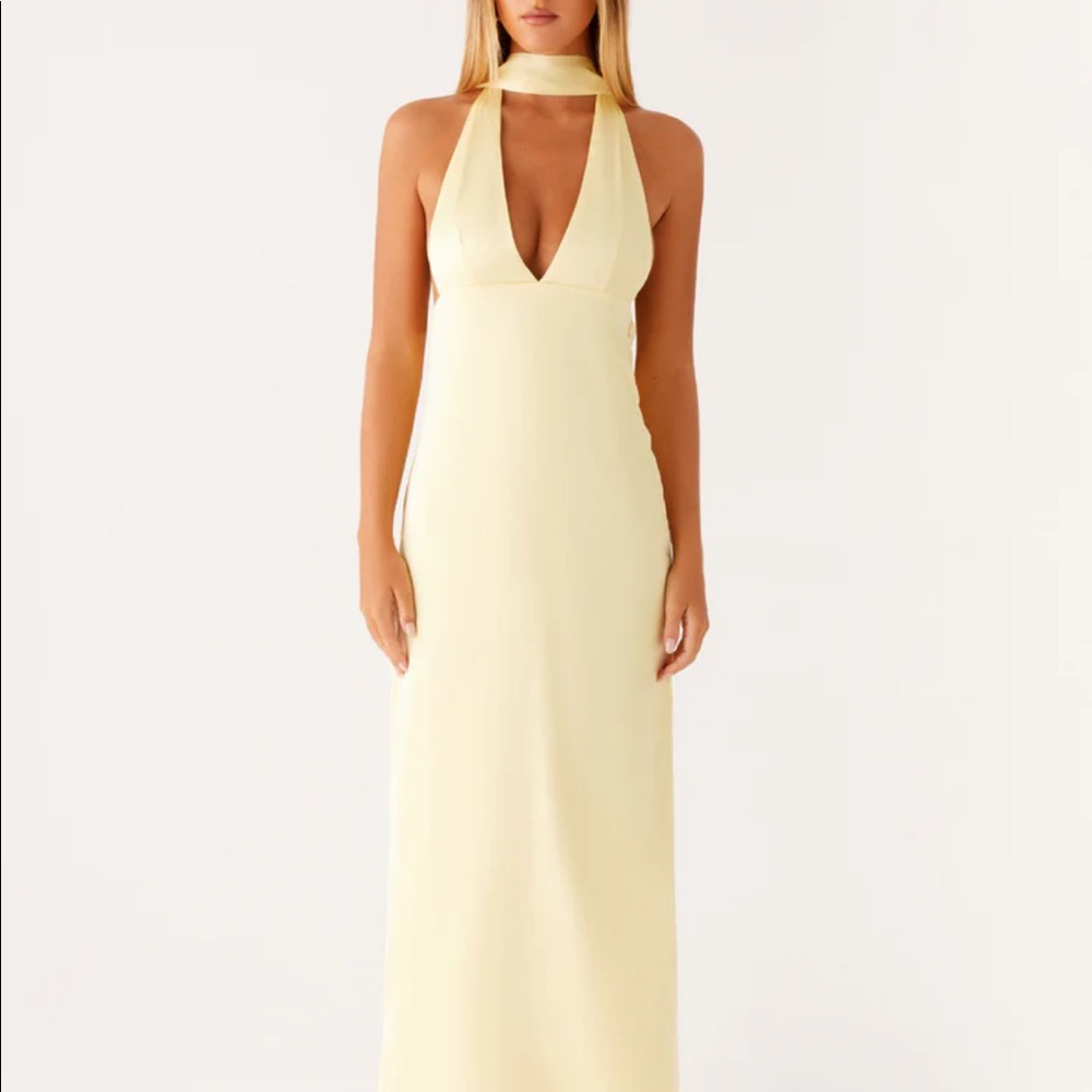 Peppermayo Alicia Satin Halter Maxi Dress